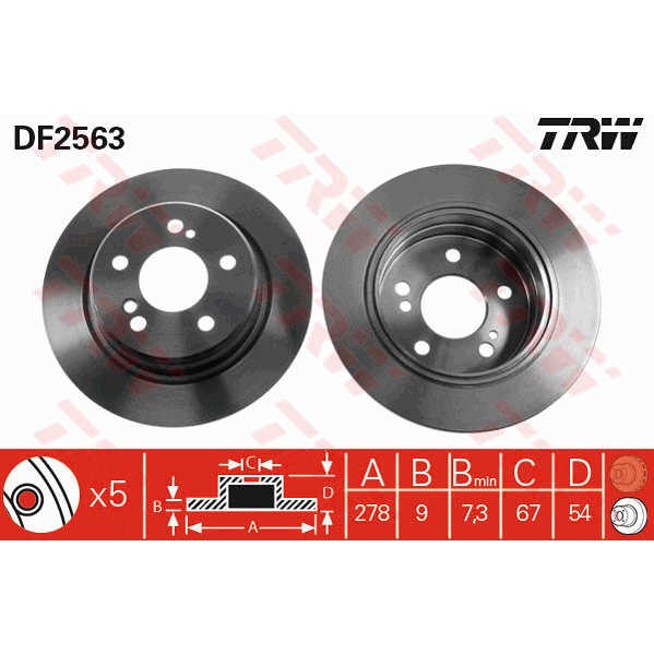 Слика на кочионен диск TRW DF2563 за Mercedes E-class Coupe (c124) E 36 AMG (124.052) - 272 коњи бензин