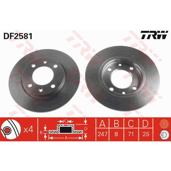 Слика на кочионен диск TRW DF2581 за Citroen Saxo S0,S1 1.6 VTL,VTR - 88 коњи бензин