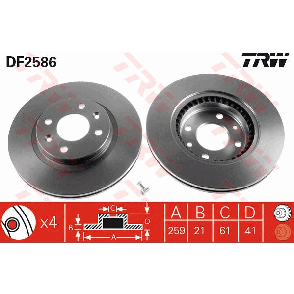 Слика на кочионен диск TRW DF2586 за Renault Megane 1 (BA0-1) 2.0 i (BA0G) - 114 коњи бензин