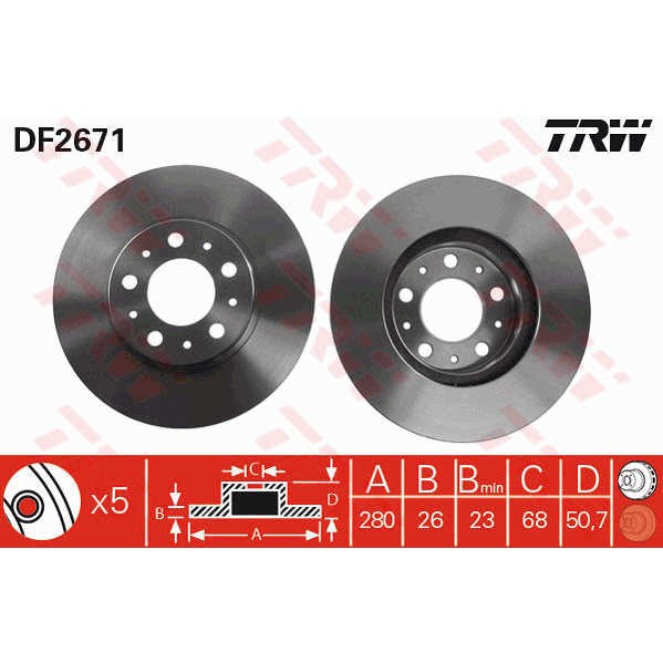 Слика на кочионен диск TRW DF2671 за Volvo 850 (LS) 2.5 - 170 коњи бензин