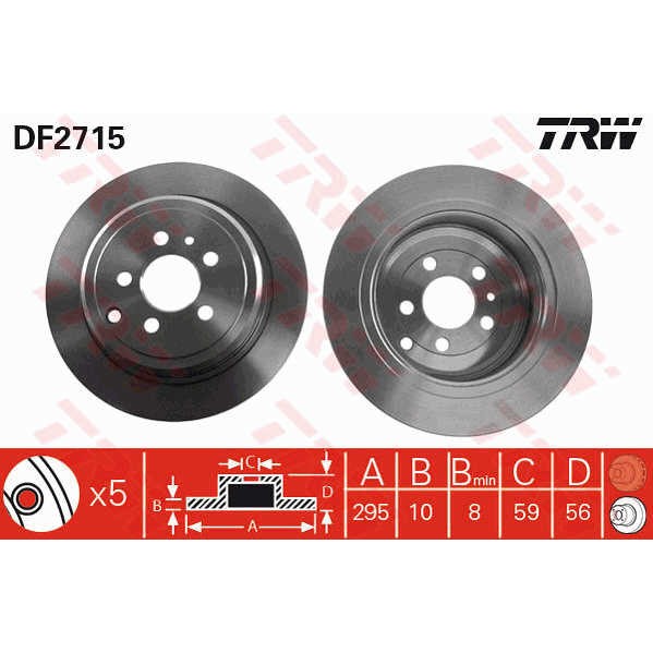 Слика на кочионен диск TRW DF2715 за Lancia Zeta (220) 2.0 JTD - 109 коњи дизел