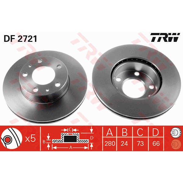 Слика на кочионен диск TRW DF2721 за Fiat Ducato BUS 230 2.5 TD 4x4 - 109 коњи дизел