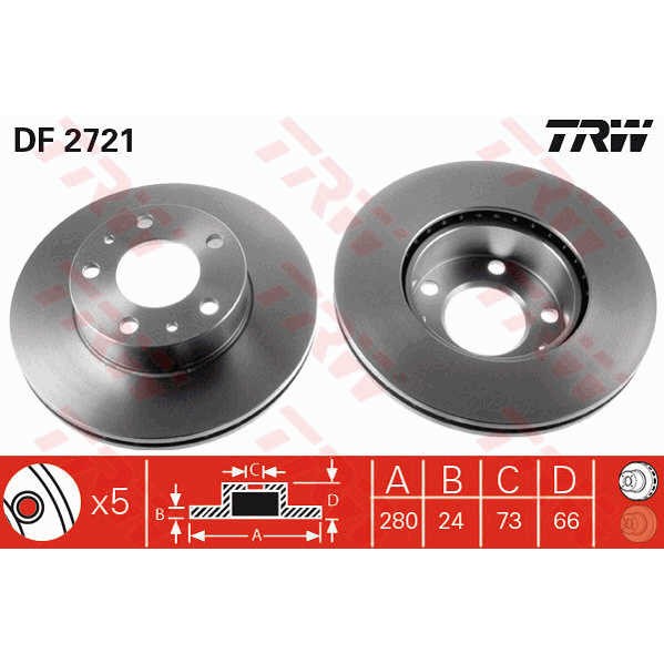 Слика на кочионен диск TRW DF2721 за Peugeot Boxer Platform (244) 2.0 HDi - 84 коњи дизел