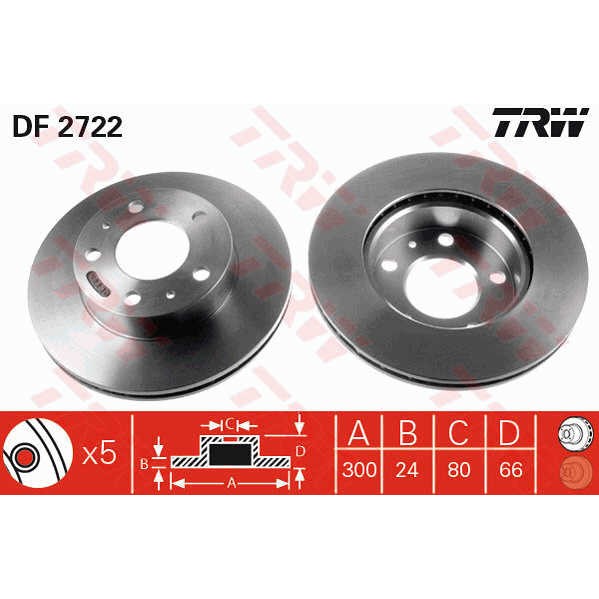 Слика на кочионен диск TRW DF2722 за Citroen Relay Platform 230 2.5 D - 86 коњи дизел