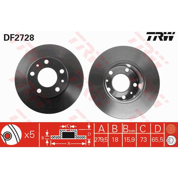 Слика на кочионен диск TRW DF2728 за Citroen Relay Platform 230 2.5 D - 86 коњи дизел