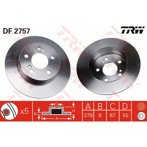 Слика на кочионен диск TRW DF2757 за Mercedes C-class Sports Coupe (CL203) C 200 Kompressor (203.742) - 163 коњи бензин