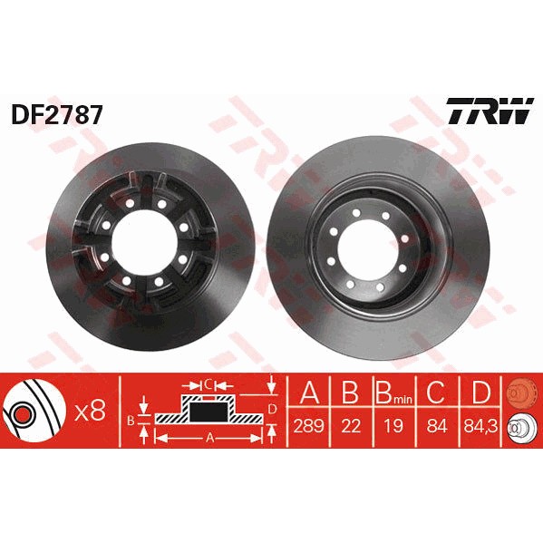 Слика на кочионен диск TRW DF2787 за камион Iveco Daily 1 Platform 40-8 - 72 коњи дизел