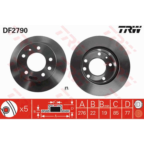 Слика на кочионен диск TRW DF2790 за Mercedes Sprinter 2-t Platform (901,902) 210 D - 102 коњи дизел