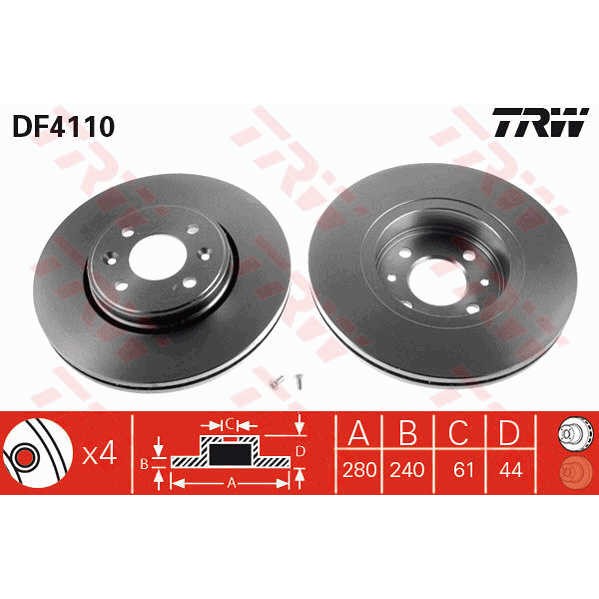 Слика на кочионен диск TRW DF4110 за Renault Megane 1 Classic (LA0-1) 1.6 16V (La04, LA11, LA0B, LA1C, LA1J) - 107 коњи бензин