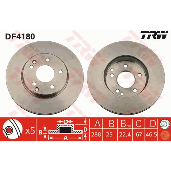 Слика на кочионен диск TRW DF4180 за Mercedes E-class Estate (s210) E 320 T 4-matic (210.282) - 224 коњи бензин