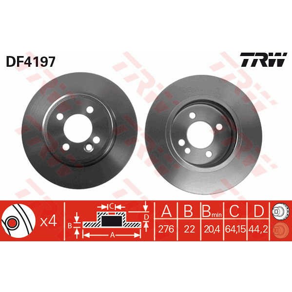 Слика на кочионен диск TRW DF4197 за Mini Convertible (R52) One - 90 коњи бензин