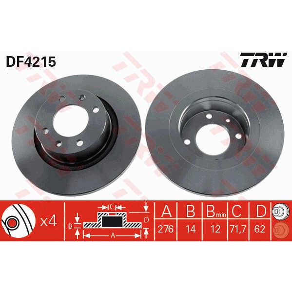 Слика на кочионен диск TRW DF4215 за Citroen C5 RE Break 3.0 V6 - 211 коњи бензин