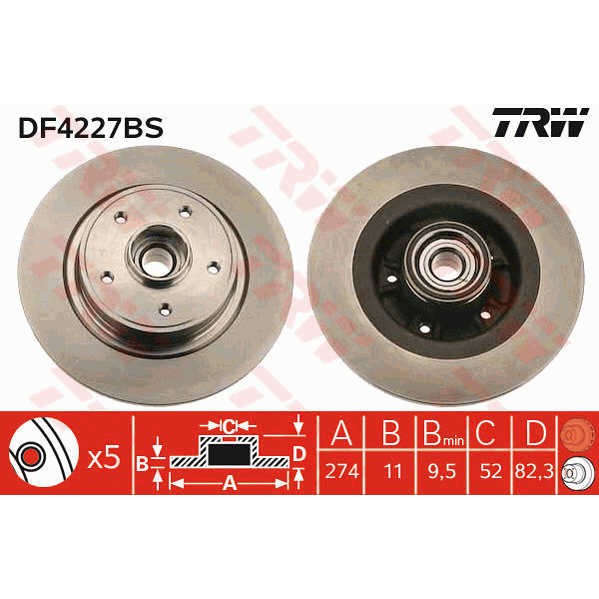 Слика на кочионен диск TRW DF4227BS за Renault Laguna 2 Sport Tourer (KG0-1) 1.8 16V (KG0J) - 116 коњи бензин