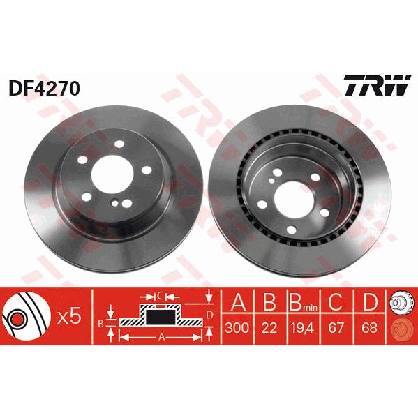 Слика на кочионен диск TRW DF4270 за Mercedes E-class Saloon (w211) E 320 CDI (211.022) - 224 коњи дизел