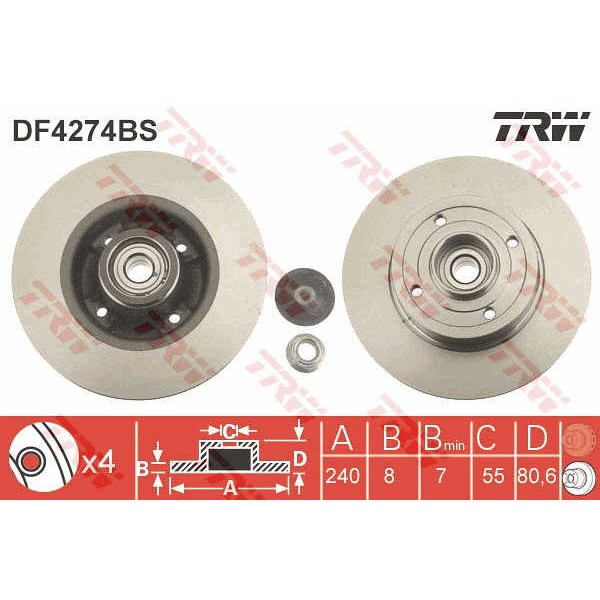 Слика на кочионен диск TRW DF4274BS за Nissan Note (E11) 1.4 - 88 коњи бензин