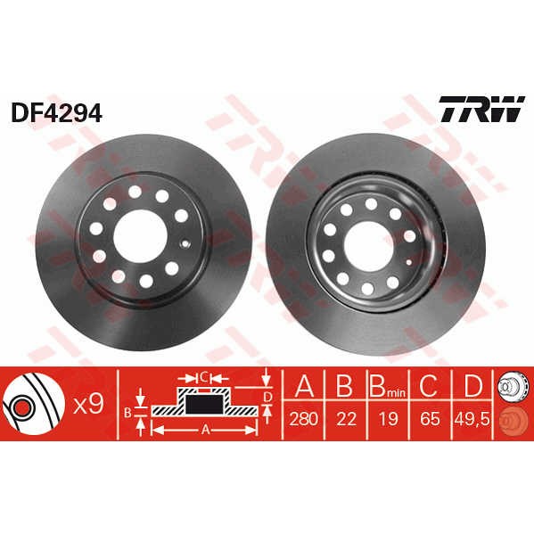 Слика на кочионен диск TRW DF4294 за Seat Altea (5P1) 2.0 TDI - 140 коњи дизел