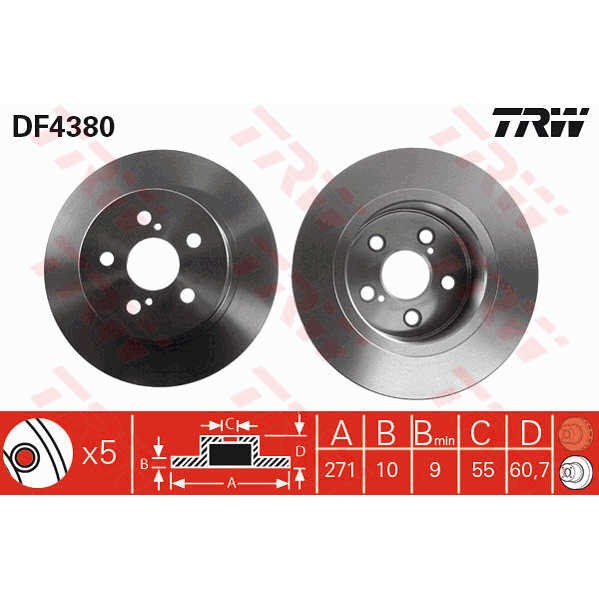 Слика на кочионен диск TRW DF4380 за Toyota Avensis Liftback (T22) 1.6 VVT-i - 110 коњи бензин