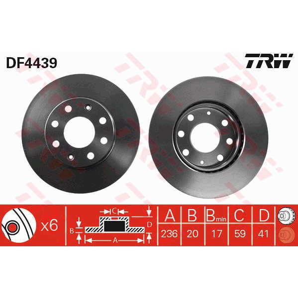 Слика на кочионен диск TRW DF4439 за Daewoo Kalos Sedan 1.4 - 94 коњи бензин