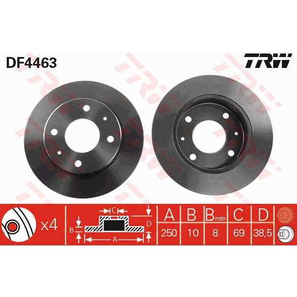 Слика на кочионен диск TRW DF4463 за Smart Forfour (454) 1.5 (454.032) - 109 коњи бензин