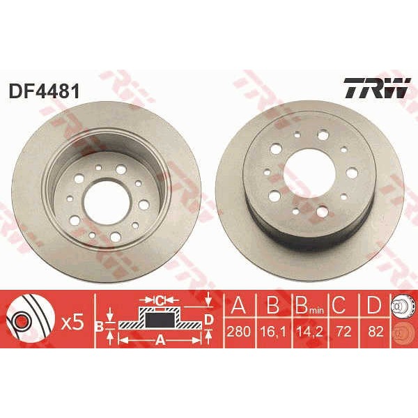 Слика на кочионен диск TRW DF4481 за Citroen Jumper Platform 230 2.5 TDi - 107 коњи дизел