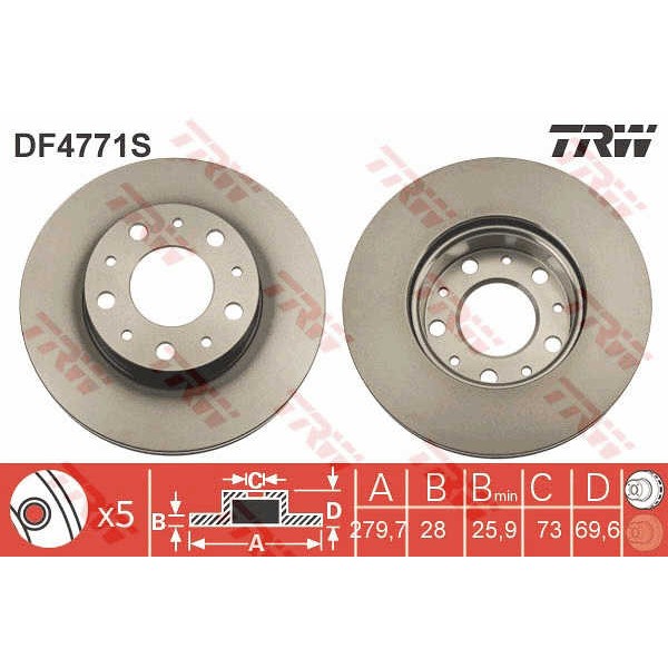 Слика на кочионен диск TRW DF4771S за Fiat Ducato Platform 250 160 Multijet 3,0 D - 158 коњи дизел
