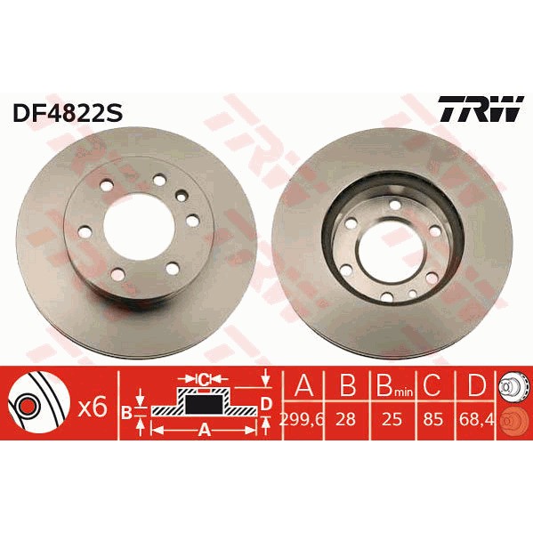 Слика на кочионен диск TRW DF4822S за Mercedes Sprinter 5-t Platform (906) 511 CDI (906.153, 906.155, 906.253, 906.255) - 109 коњи дизел