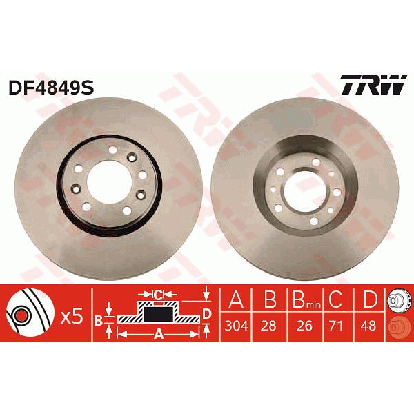 Слика на кочионен диск TRW DF4849S за Peugeot 407 SW 2.0 HDi 135 - 136 коњи дизел