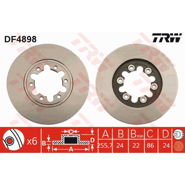 Слика на кочионен диск TRW DF4898 за Mazda BT-50 (CD) 2.5 MRZ-CD - 143 коњи дизел
