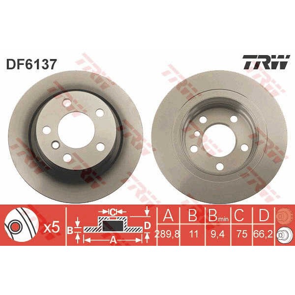 Слика на кочионен диск TRW DF6137 за BMW 1 F21 116 d - 116 коњи дизел