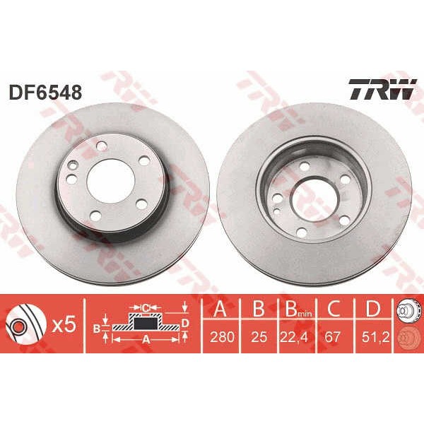 Слика на кочионен диск TRW DF6548 за Mercedes A-Class (w176) A 180 CDI (176.000) - 109 коњи дизел