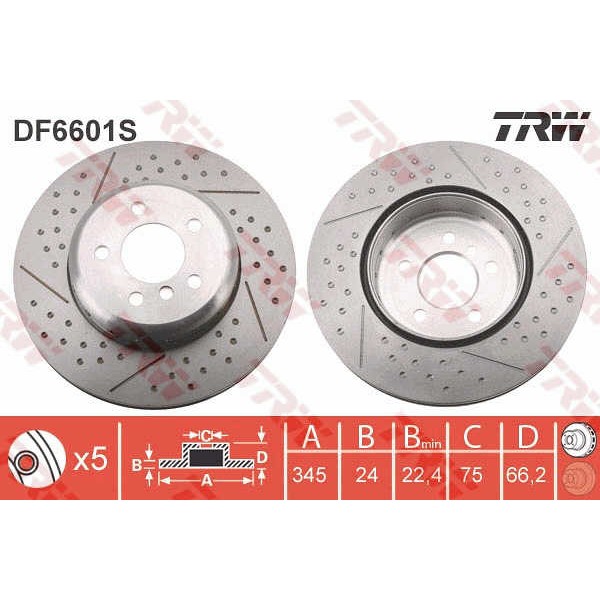 Слика на кочионен диск TRW DF6601S за BMW 3 Touring F31 318 d - 150 коњи дизел