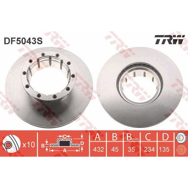 Слика на Кочионен диск TRW PROEQUIP DF5043S