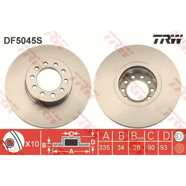 Слика на кочионен диск TRW PROEQUIP DF5045S за камион MAN L2000 8.155 L, LR, LC, LLC, LRC, LLRC, L-LF - 155 коњи дизел