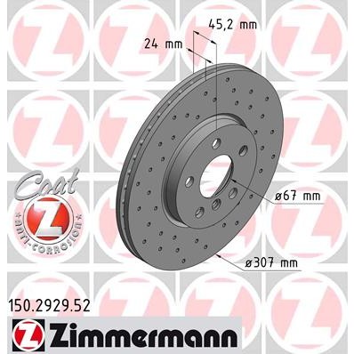 Слика на кочионен диск ZIMMERMANN 150.2929.52 за BMW 2 Active Tourer F45 220 i - 192 коњи бензин