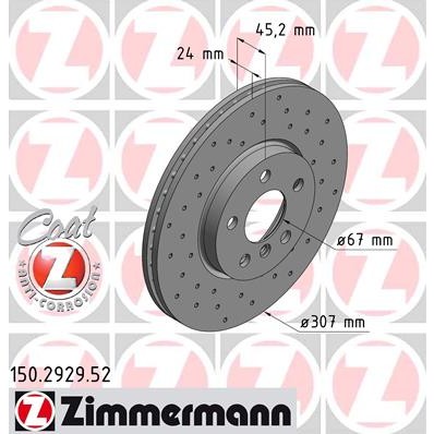 Слика на кочионен диск ZIMMERMANN 150.2929.52 за Mini Clubman (F54) Cooper SD - 163 коњи дизел