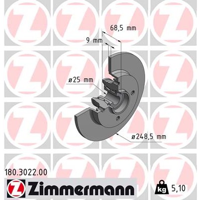 Слика на кочионен диск ZIMMERMANN 180.3022.00 за Peugeot 307 SW (3H) 2.0 16V - 136 коњи бензин