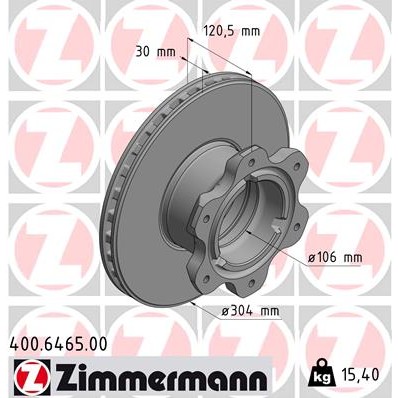 Слика на кочионен диск ZIMMERMANN 400.6465.00 за Merdeces Vario Box 613 D, 614 D (668.351, 668.352, 668.353) - 136 коњи дизел