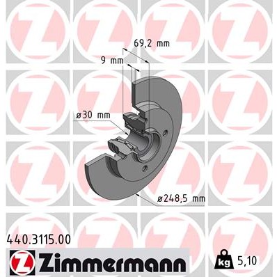 Слика на кочионен диск ZIMMERMANN 440.3115.00 за Citroen C4 LC Hatchback 1.6 16V Bio-Flex - 109 коњи Бензин/Етанол