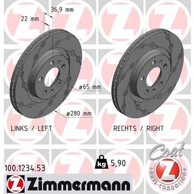 Слика на кочионен диск ZIMMERMANN BLACK Z 100.1234.53 за VW Jetta 4 Estate (1J6) 1.6 16V - 105 коњи бензин