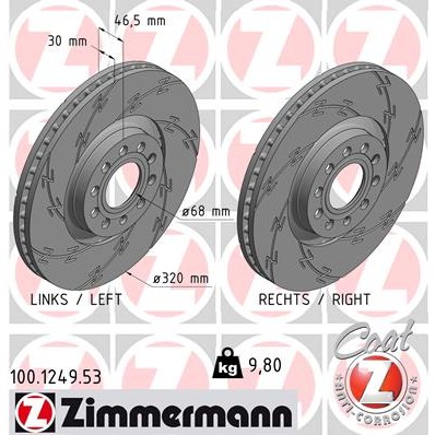 Слика на кочионен диск ZIMMERMANN BLACK Z 100.1249.53 за Audi A4 Sedan (8EC, B7) 3.2 FSI - 255 коњи бензин