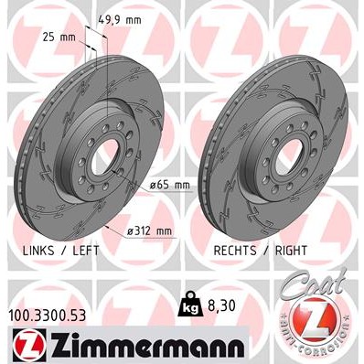 Слика на кочионен диск ZIMMERMANN BLACK Z 100.3300.53 за Seat Toledo 3 (5P2) 2.0 FSI - 150 коњи бензин