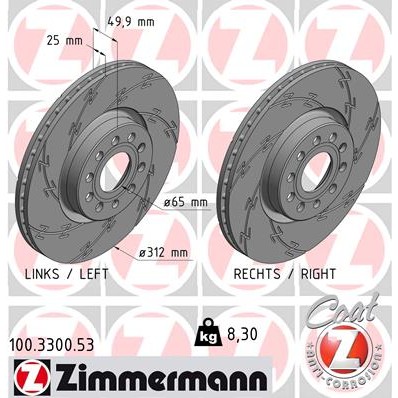 Слика на кочионен диск ZIMMERMANN BLACK Z 100.3300.53 за Skoda Octavia (1Z3) 1.6 - 102 коњи бензин