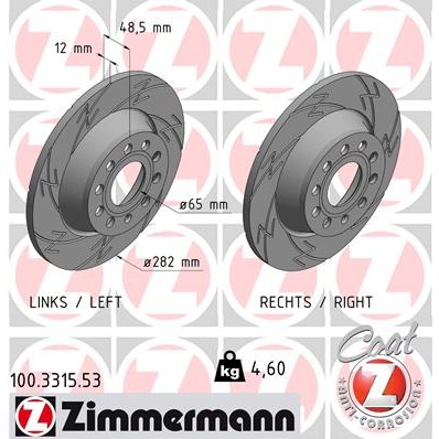 Слика на кочионен диск ZIMMERMANN BLACK Z 100.3315.53 за VW Golf 5 Variant (1K5) 2.0 TDI 16V - 140 коњи дизел