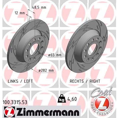 Слика на кочионен диск ZIMMERMANN BLACK Z 100.3315.53 за VW Golf 6 (5K1) 1.6 MultiFuel - 102 коњи Бензин/Етанол