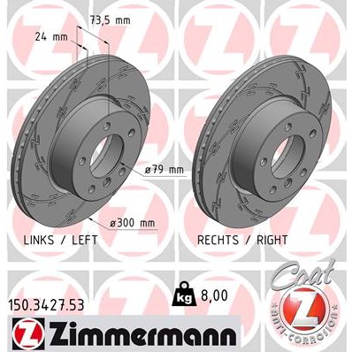 Слика на кочионен диск ZIMMERMANN BLACK Z 150.3427.53 за BMW 3 Sedan E90 318 d - 122 коњи дизел