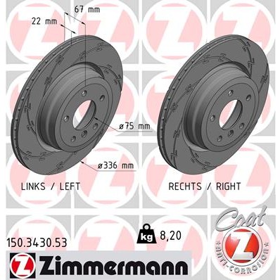 Слика на кочионен диск ZIMMERMANN BLACK Z 150.3430.53 за BMW 3 Cabrio E93 335 i - 306 коњи бензин