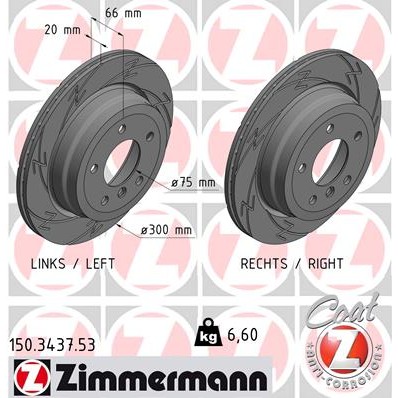 Слика на кочионен диск ZIMMERMANN BLACK Z 150.3437.53 за BMW 3 Cabrio E93 320 i - 170 коњи бензин