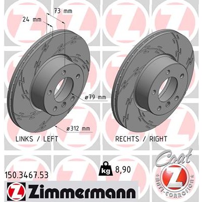 Слика на кочионен диск ZIMMERMANN BLACK Z 150.3467.53 за BMW 4 Coupe F32 F82 420 d xDrive - 163 коњи дизел