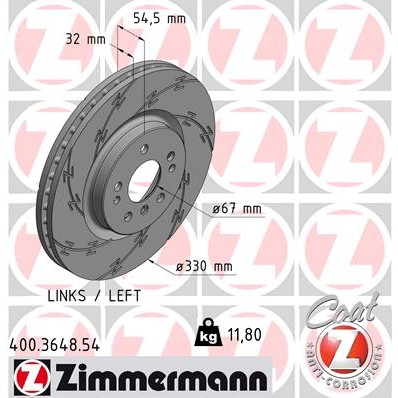 Слика на кочионен диск ZIMMERMANN BLACK Z 400.3648.54 за Mercedes ML-class (w164) ML 320 CDI 4-matic (164.122) - 224 коњи дизел