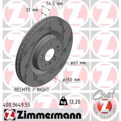 Слика на кочионен диск ZIMMERMANN BLACK Z 400.3649.55 за Mercedes ML-class (w164) ML 280 CDI 4-matic (164.120) - 190 коњи дизел